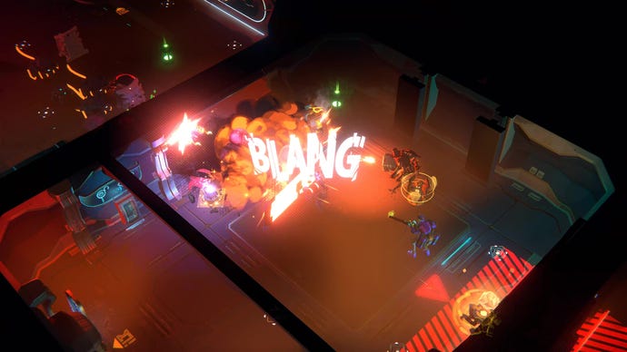 A 'BLANG' sound effect visualises as something explodes in Endless Dungeon gameplay