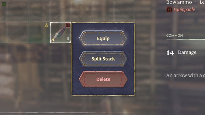 A screenshot of the contextual actions dropdown menu in the Enshrouded inventory.