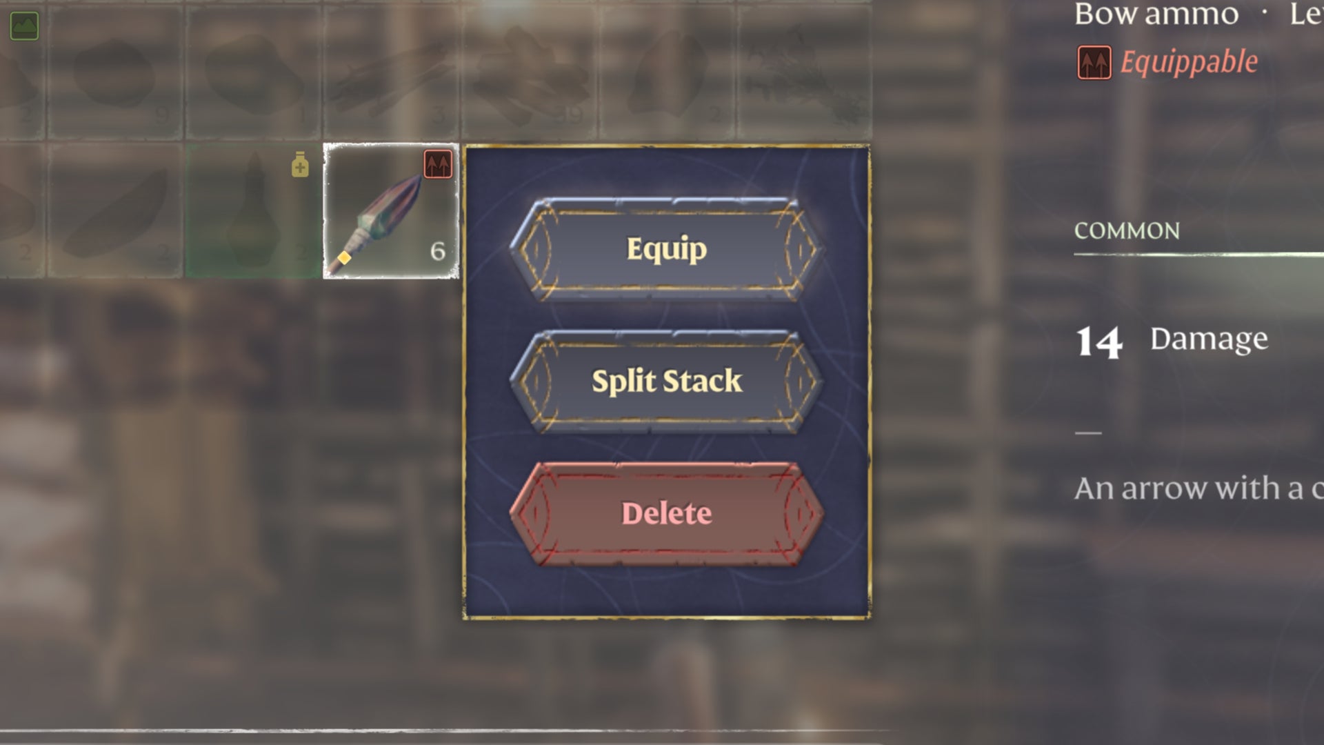A screenshot of the contextual actions dropdown menu in the Enshrouded inventory. - 4
