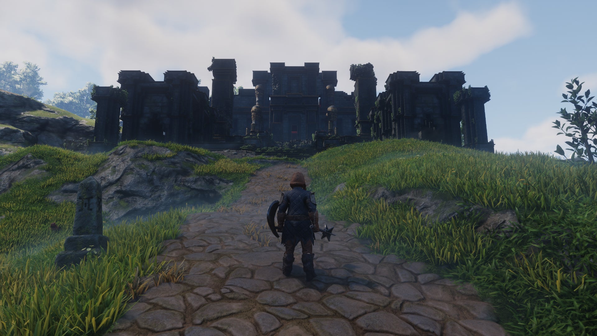 The player in Enshrouded stands in front of the Farmer Ancient Vault. - 8