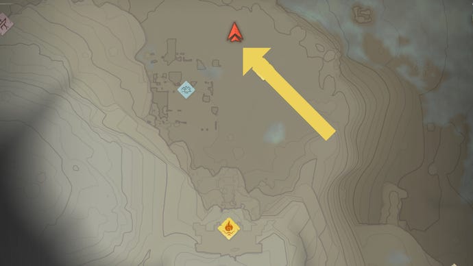 Part of the Enshrouded map, with the location of a patch of Flintstone marked with an arrow.