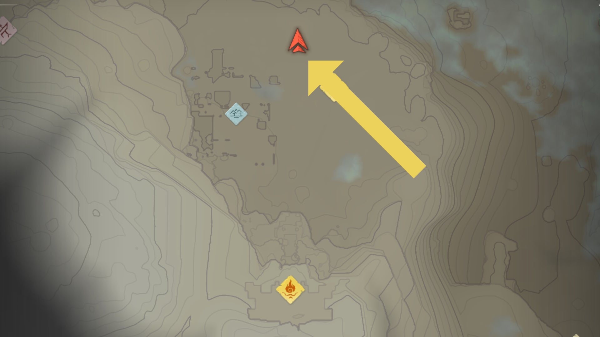 Part of the Enshrouded map, with the location of a patch of Flintstone marked with an arrow. - 7