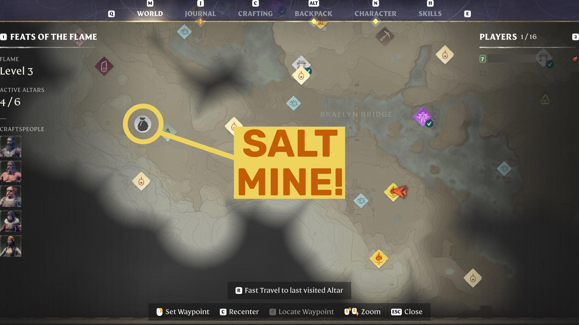 The map in Enshrouded with the location of a Salt Mine highlighted. - 16
