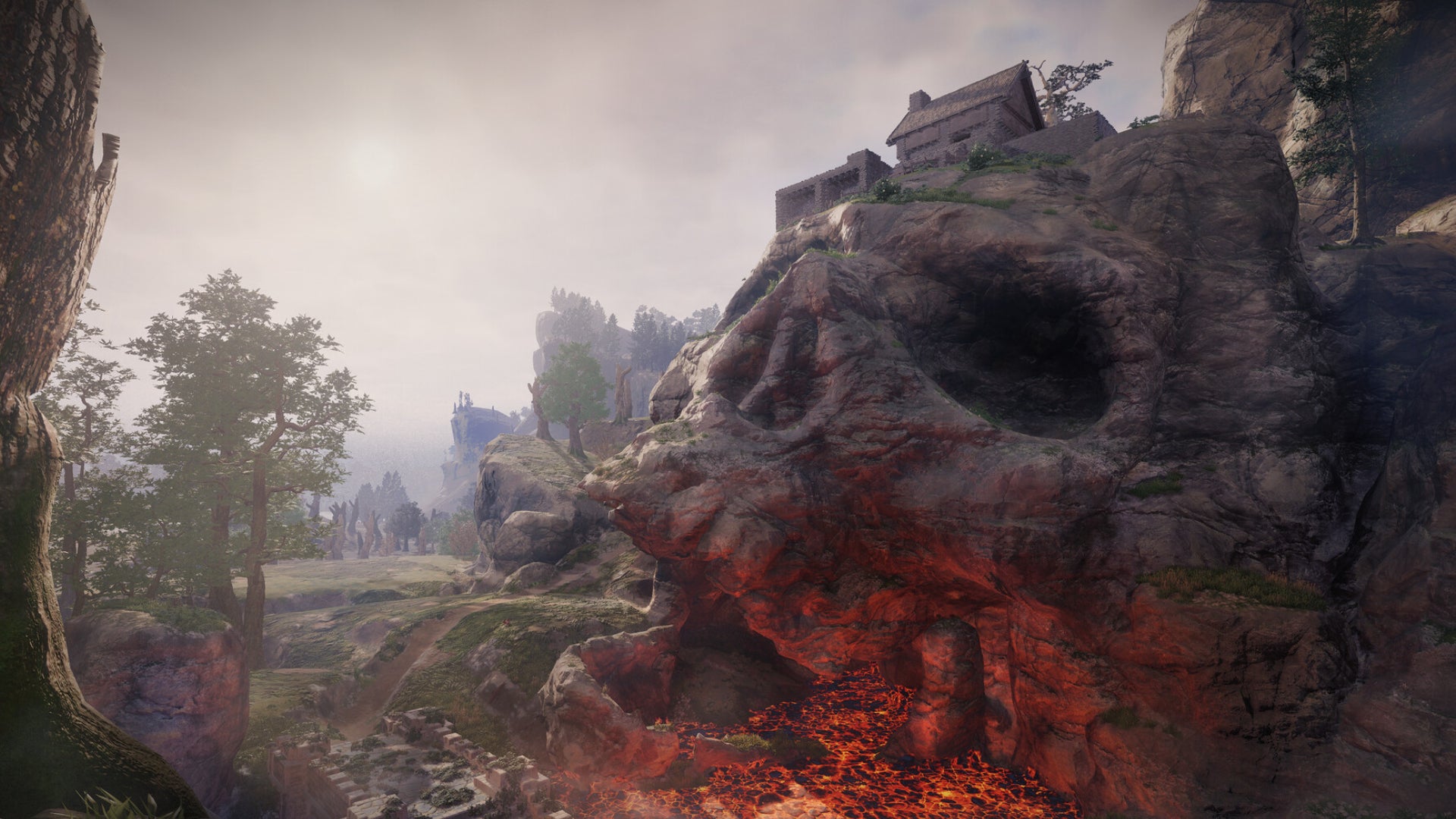 A skull carved into the landscape in Enshrouded. - 17