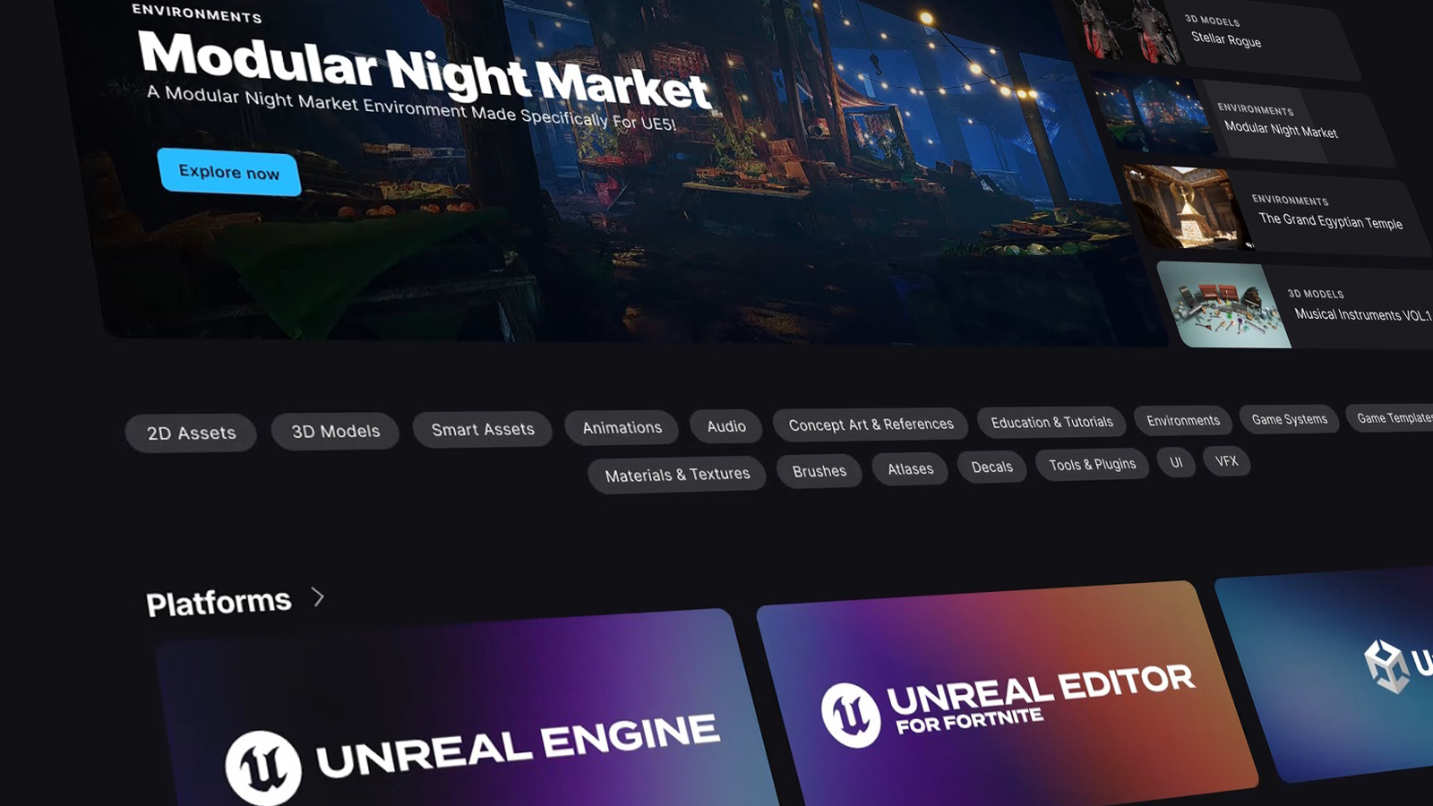 Unity and Unreal Marketplace template storefronts
