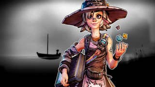 Composite image showing Tiny Tina from Tiny Tina's Wonderlands superimposed over a gloomy black and white screenshot from Limbo.