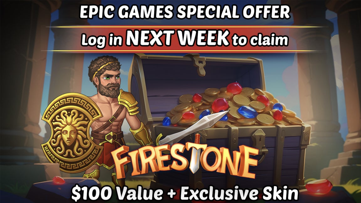 Artwork promoting a free pack for the idle RPG Firestone, which will be available on the Epic Games Store in April 2025.