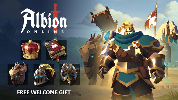 Artwork for Albion Online showing a free welcome gift that was available on the Epic Games Store.