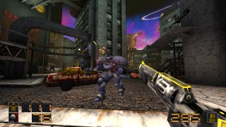 Fighting armoured forces on futuristic city streets in Episode Enjoy.