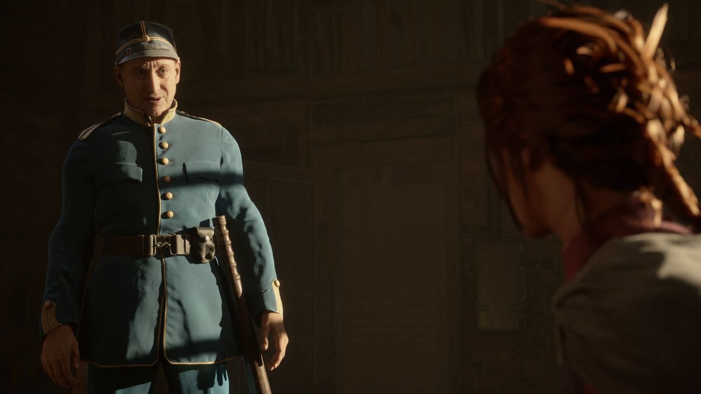 A policeman in 1900s uniform approaches Hanna to arrest her. - 4