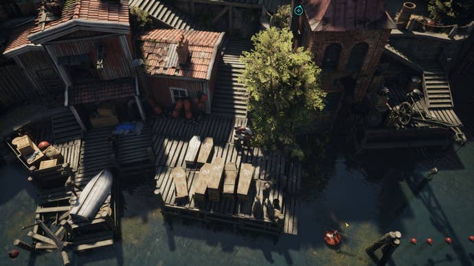 A dock by the stream holds galore coffins of radical who died of a sickness called Heartpox.