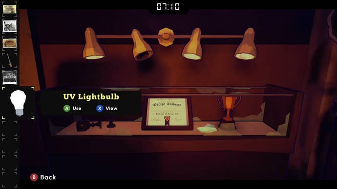 Slotting a UV lightbulb in the Headmaster's Office in the Entrance Exam mission of Escape Academy