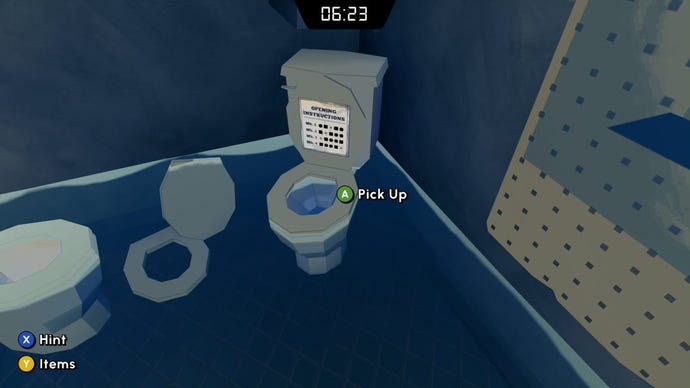 A cypher hidden under a toilet seat in the "Under Pressure" mission in The Thresher in Escape Academy