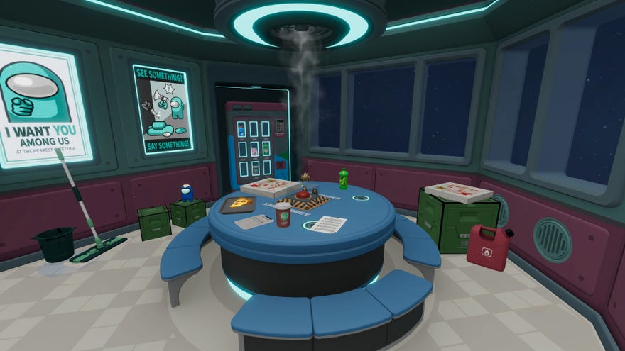 The meeting room from the Among Us spaceship in Escape Simulator's crossover DLC