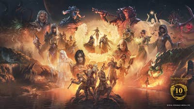 Elder Scrolls Online 10th anniversary art showing a collage of characters and events from the game
