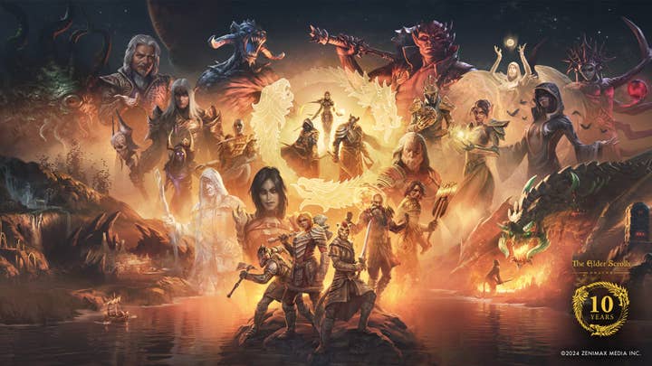 Top Stories Tamfitronics Elder Scrolls Online tenth anniversary art exhibiting a collage of characters and events from the game