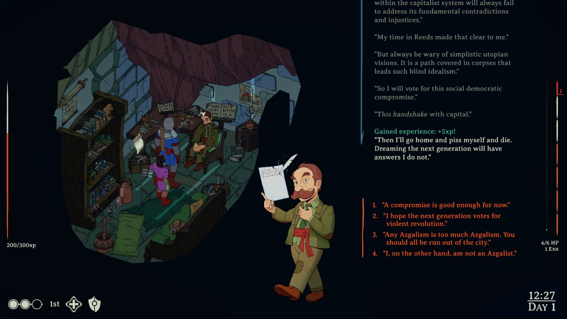 The Cleric talking about politics in Esoteric Ebb.