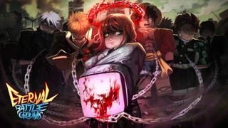 Artwork for the Roblox game Eternal Battlegrounds showing a range of anime-inspired characters.