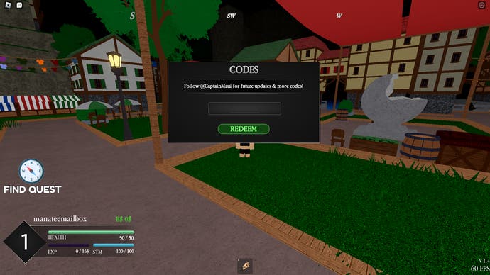A screenshot from Eternal Piece in Roblox showing the game's codes menu.