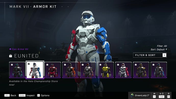 Halo Infinite’s Mark VII Armor Core, sporting the EUnited Armor Kit customisation.