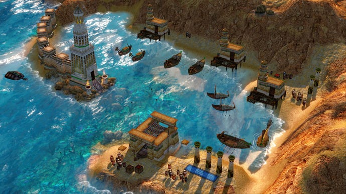 Ships rest in a harbour in Age Of Mythology