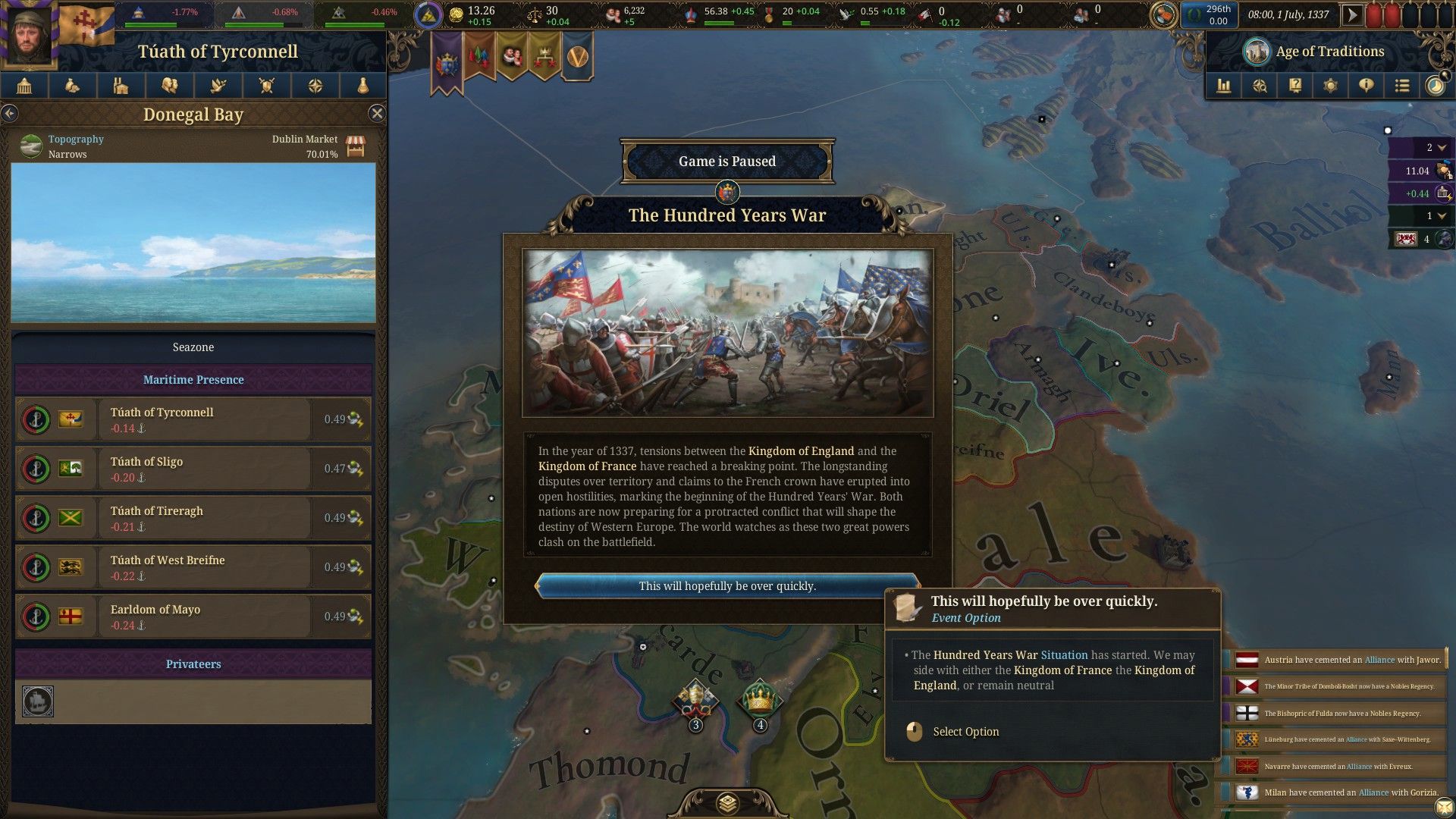 An event triggers detailing the 100 years war between France and England in Europa Universalis 5. - 9