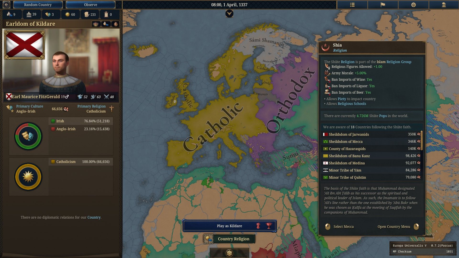 A map of Europe in Europa Universalis 5 showing the major religions. - 13
