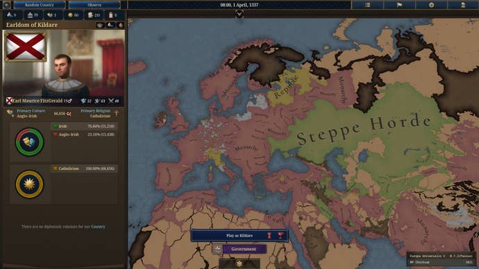 A representation of Europe, Russia, and North Africa successful Europa Universalis 5, showing the Steppe Horde's dominion.