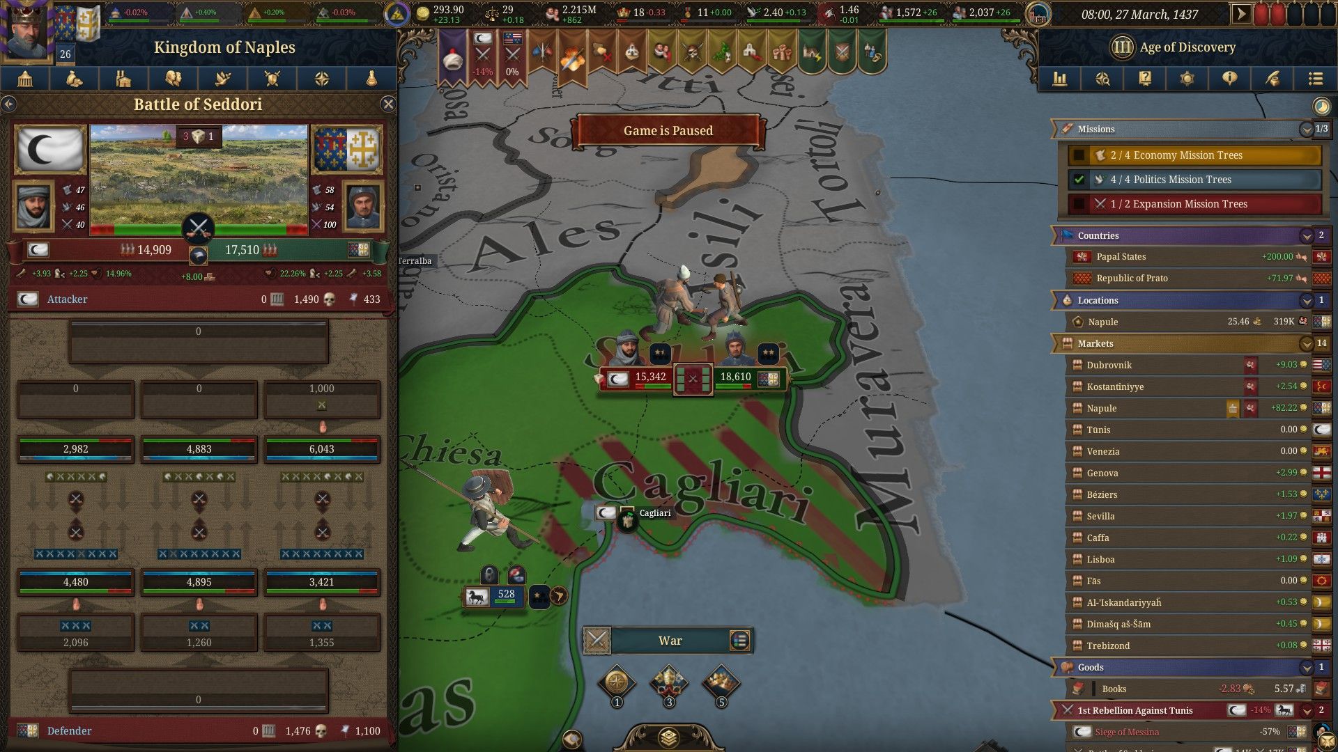 War breaks out near Cagliari in Europa Universalis V. - 15