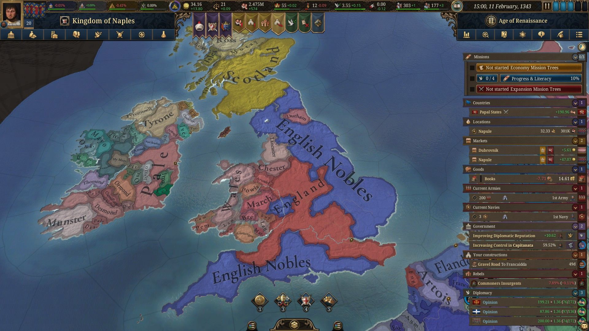 A divided-up England in Europa Universalis V.