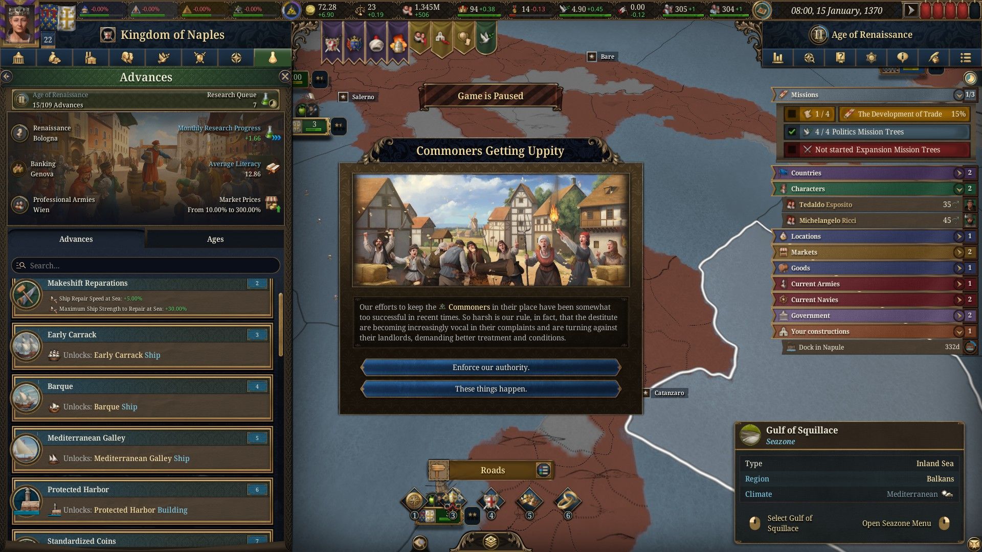 The player is informed of growing discontent among peasants in Europa Universalis V. - 12