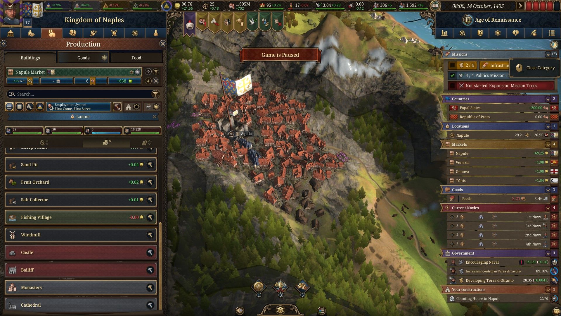 Zooming in on the town of Aquila in Europa Universalis V. - 1