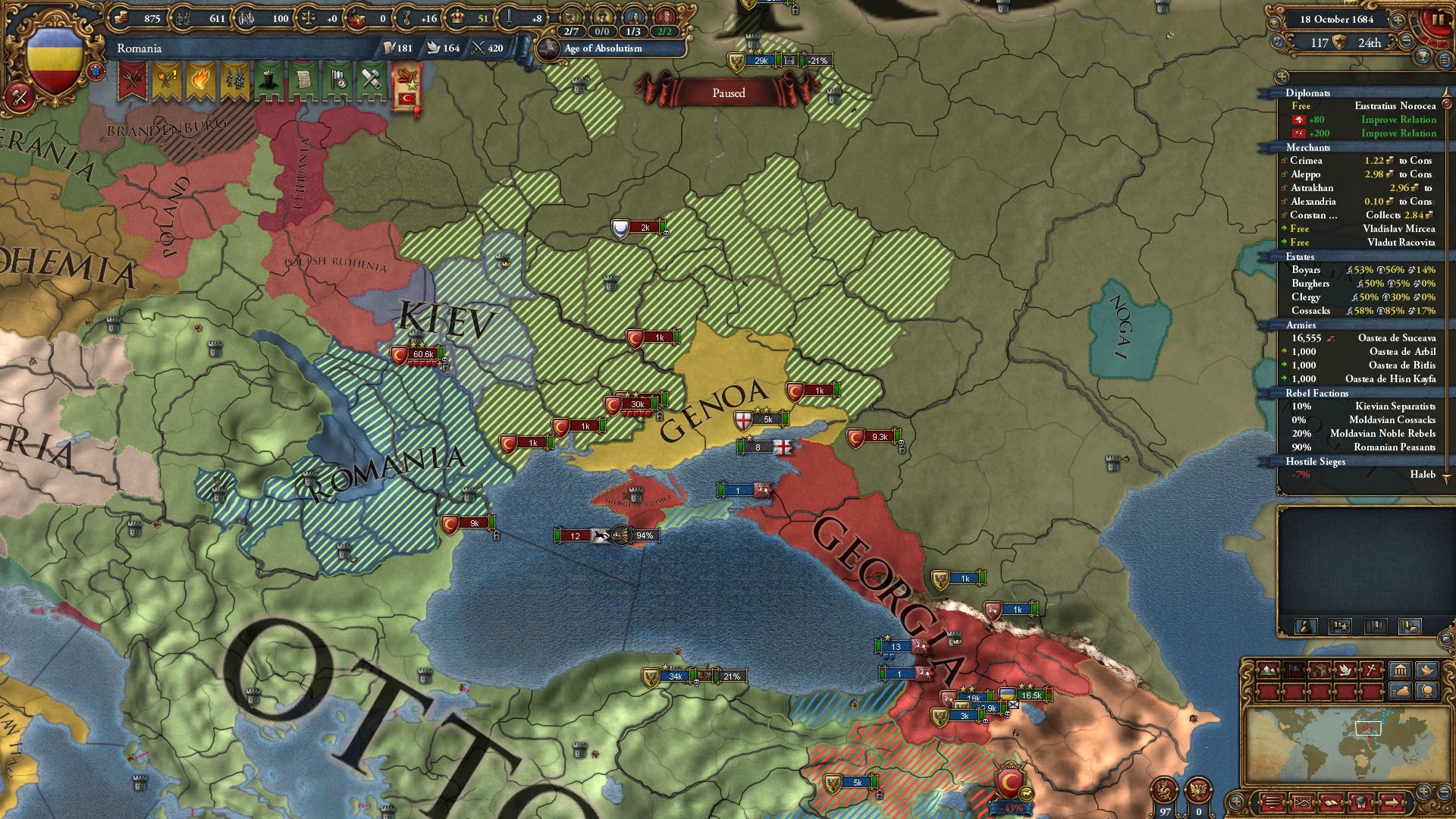 A map screen of Italy from Europa Universalis IV - 1