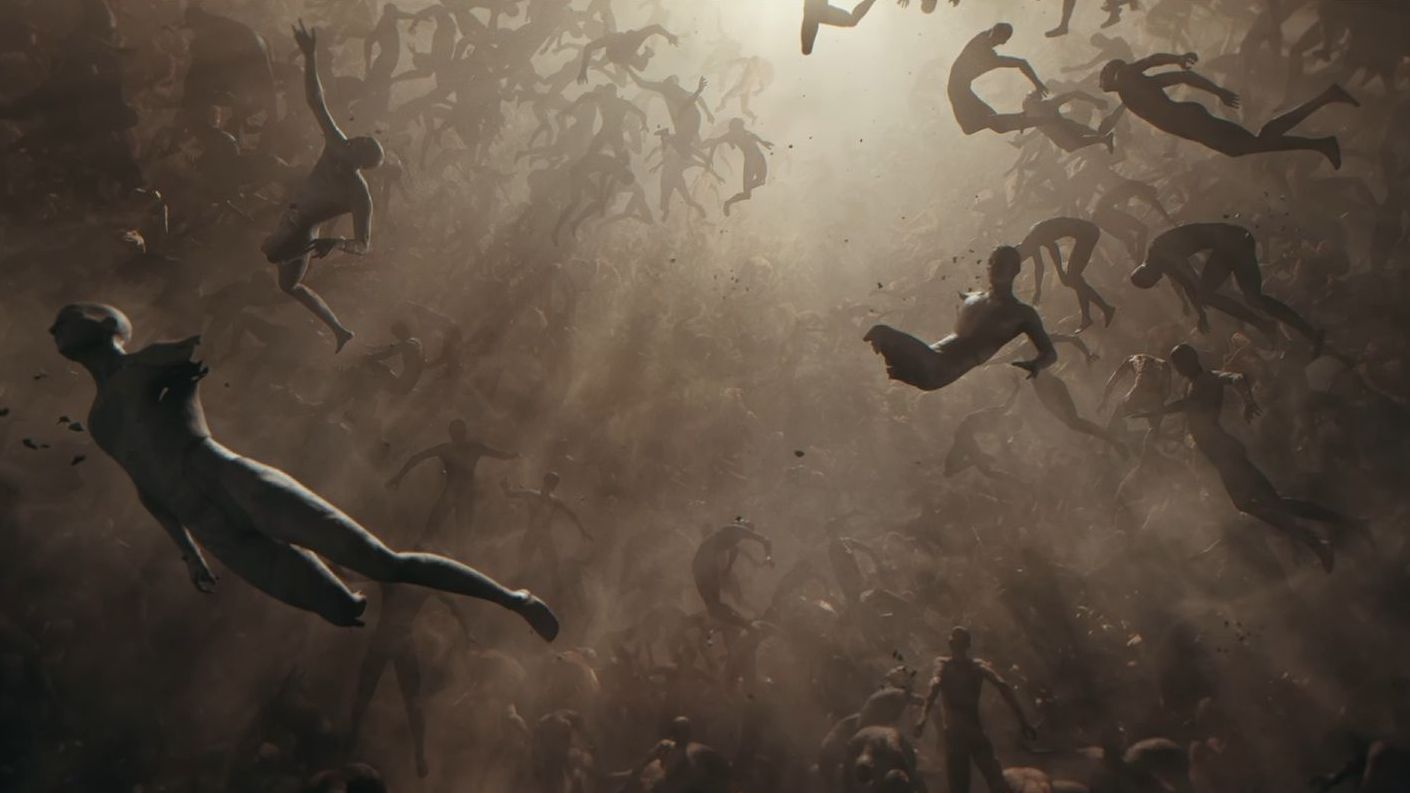 Hundreds of bodies float in space against a shimmering light. - 4