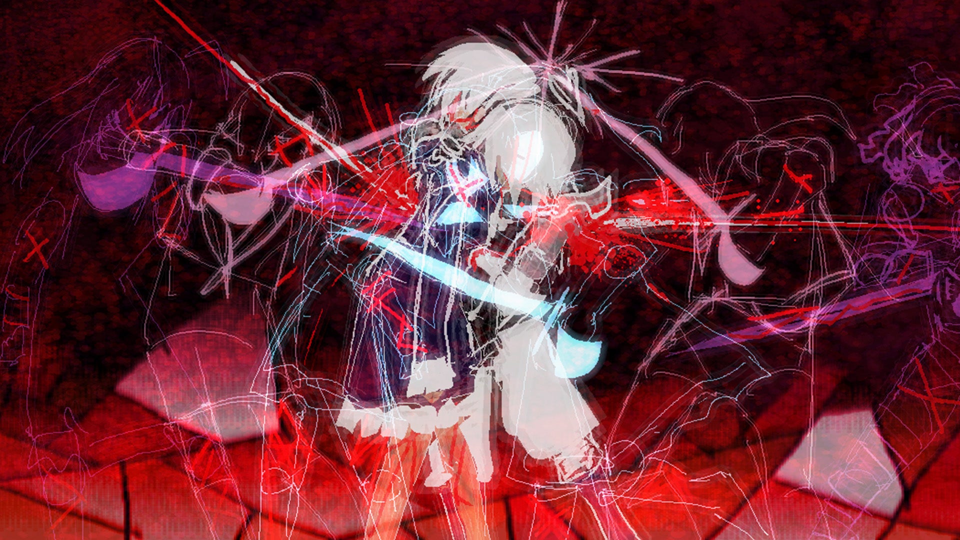 Sketchy, colourful art of women fighting and stabbing each other with swords from Everyday Sororicide. - 1