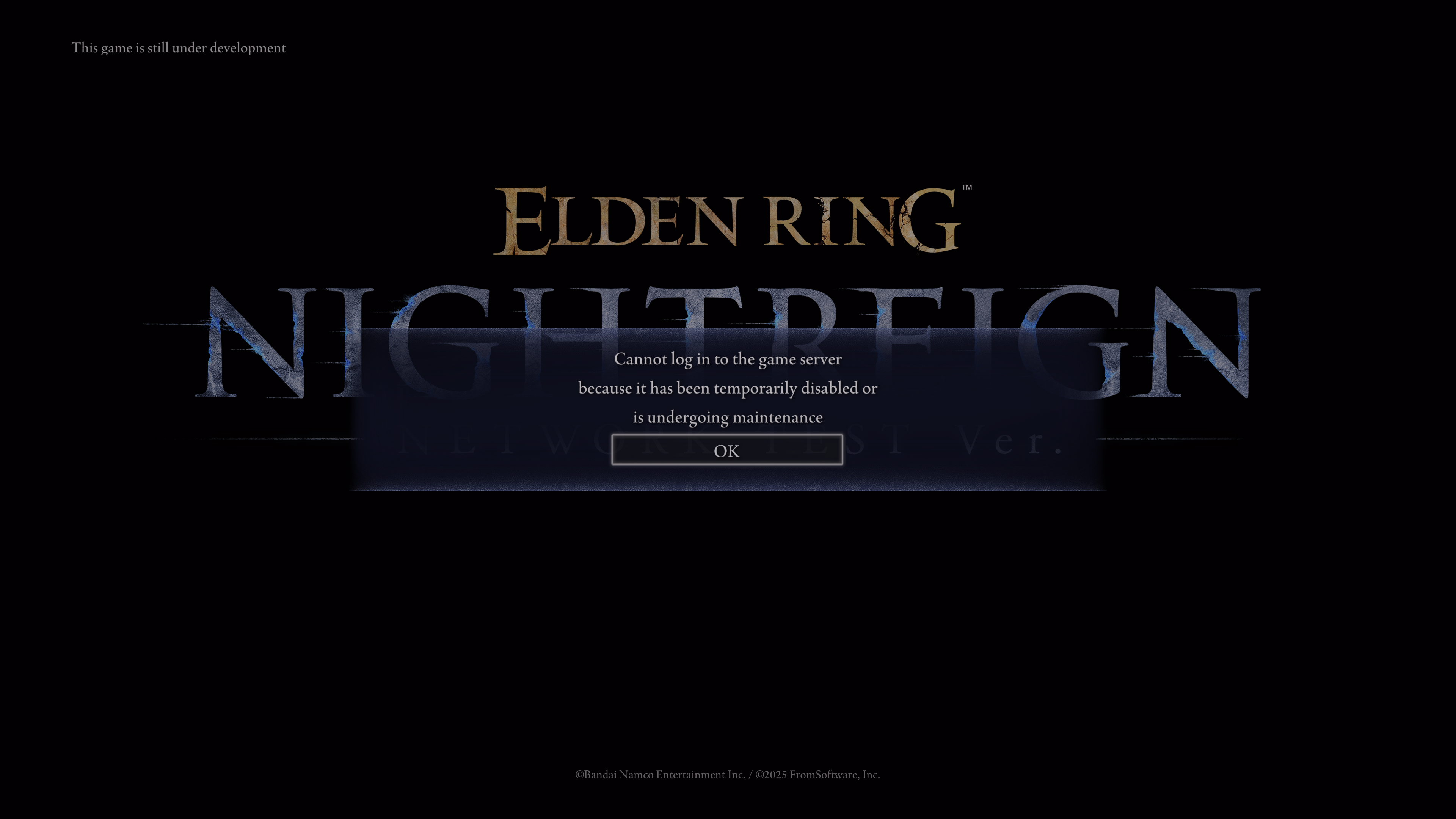 Elden Ring Nightreign menu showing server maintenance message