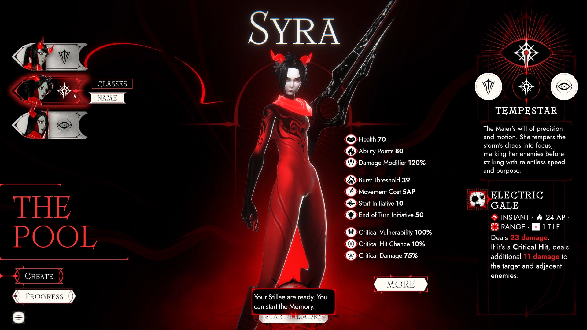 Персонаж по имени Сайра на экране настройки способностей в Ex Sanguis Персонаж по имени Сайра на экране настройки способностей в Ex Sanguis
