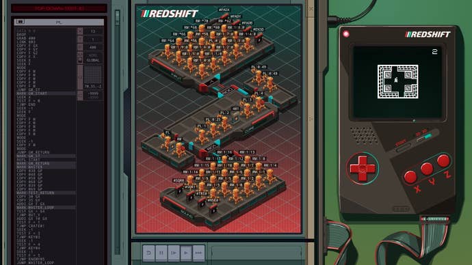 Programming a host of little red spiderbots in Exapunks