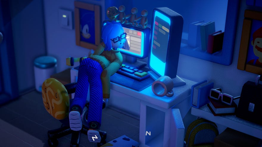 A surprisingly comfortable sleeping position in an Exhausted Man screenshot.