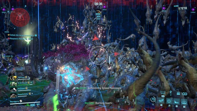 Huge swarms of raptors engulf the screen in Exoprimal.