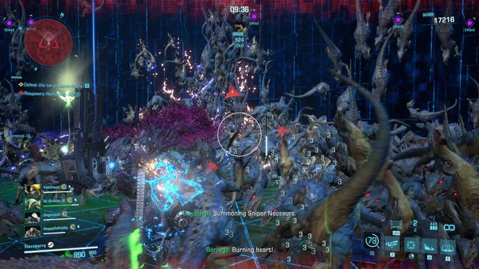 Huge swarms of raptors engulf the screen in Exoprimal.