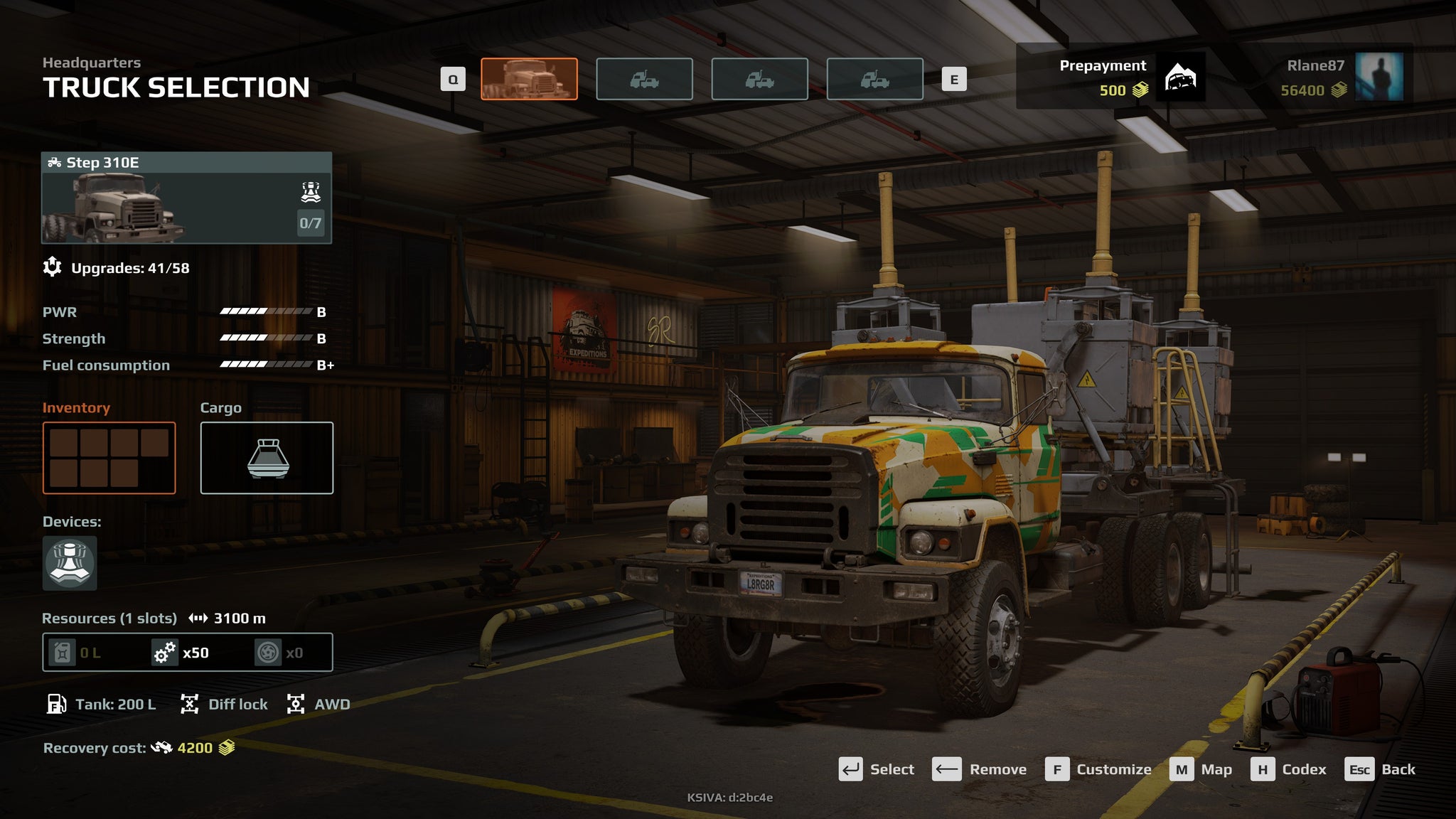 A screenshot from Expeditions: A Mudrunner Game, which shows a truck in a garage. - 6