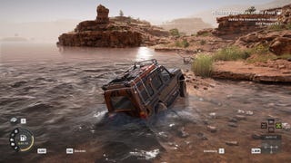A jeep battles through deep water in Expeditions: A Mudrunner Game.
