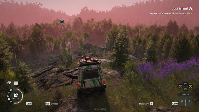 A jeep looks out across a vast forest in Expeditions: A Mudrunner Game