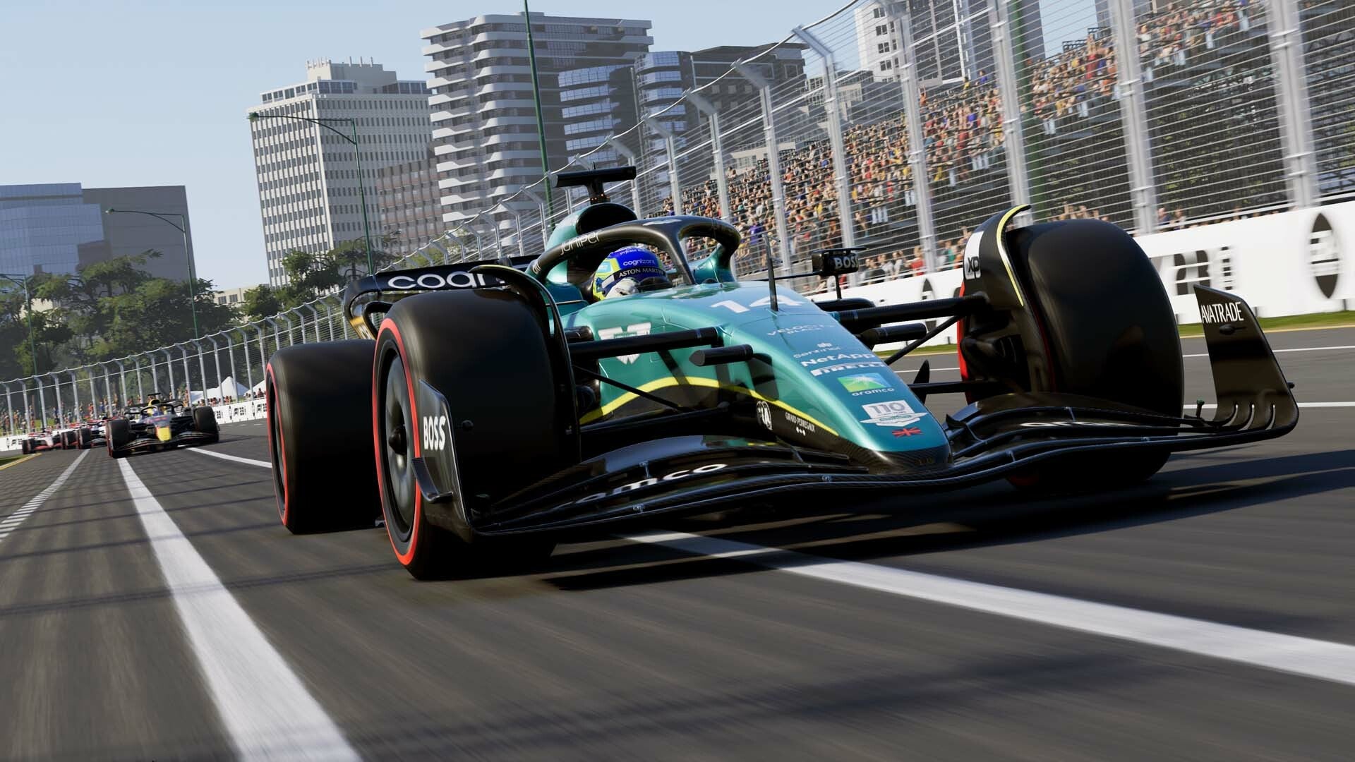 A car going fast in F1 2023.