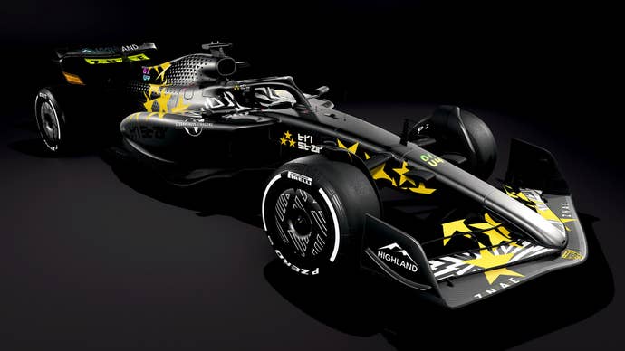 An F1 car with a customized livery successful F1 25.
