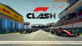 F1 Clash logo with a number of race cars lined up at the start of a race