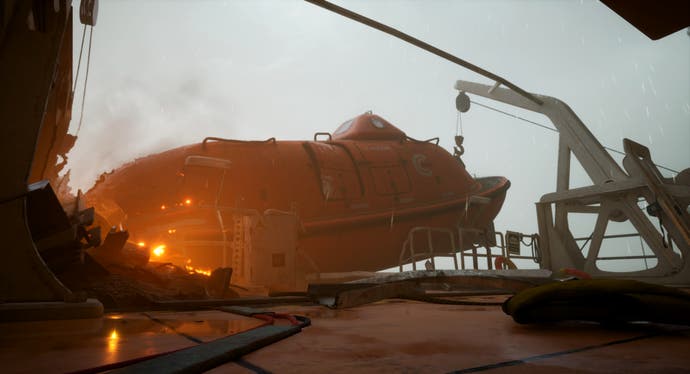 An orange lifeboat seen in this screenshot from Still Wakes The Deep.