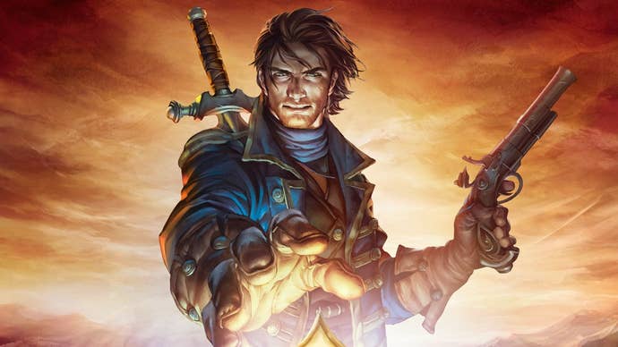 Our hero reaches for the crown on Fable 3’s box art.