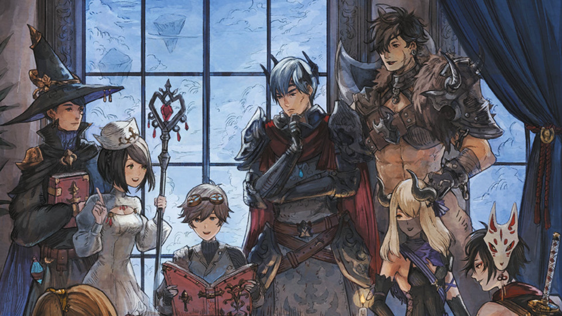 RPG party of adventurers gathered together in fantasy art style